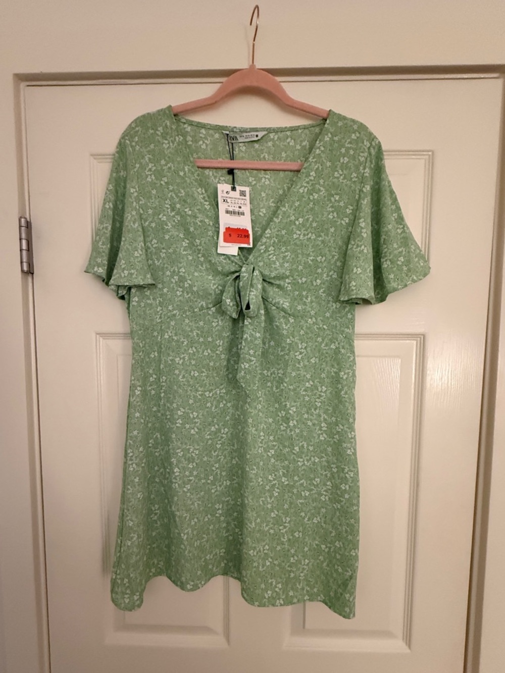 Zara Light Green Floral Tie-Front Mini Dress